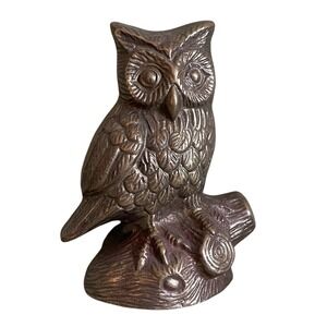 Vtg‎ Brass Owl Perched on Tree Branch Limb Bird Decor Korea Mcm